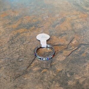 Multicolor Stone Silver Stainless Steel Ring Size 16 NWT